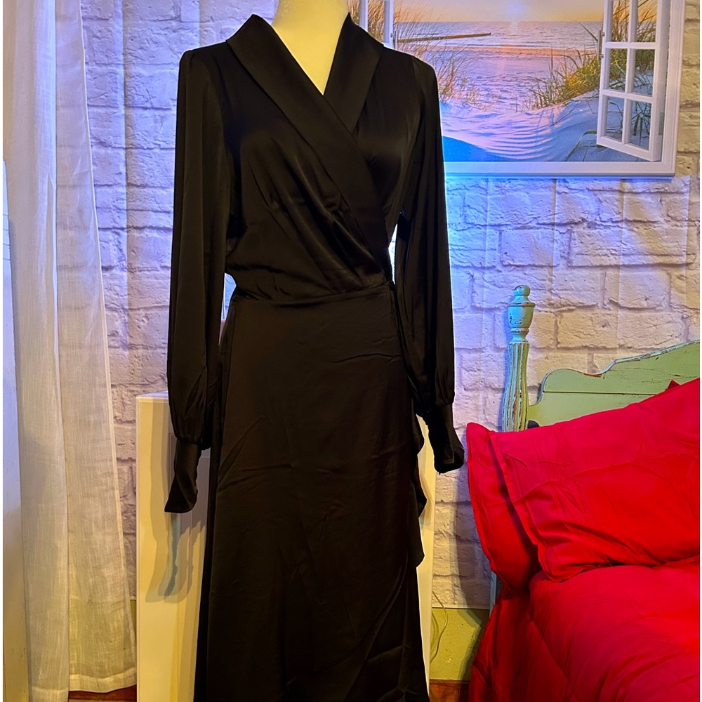 White House Black Market Black Long Sleeve Wrap Maxi Dress